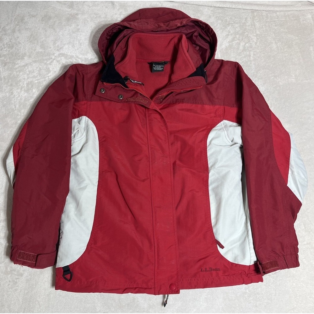 LL Bean Jacket Women Small Red 3 In 1 Outdoor Ski Coat Fleece Lined Roll Hood